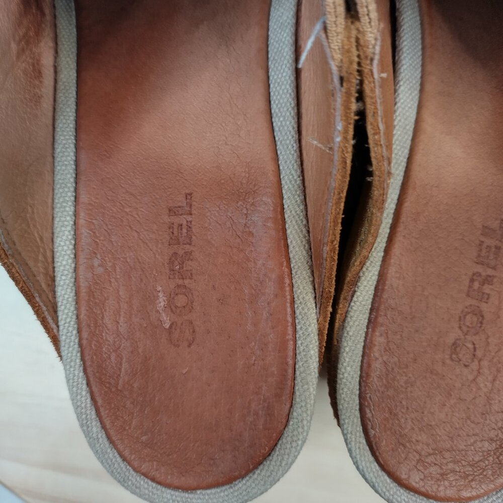 Sorel Joanie Mule I Leather Camel Brown Wedge Sandals Women US 9 - Picture 10 of 15